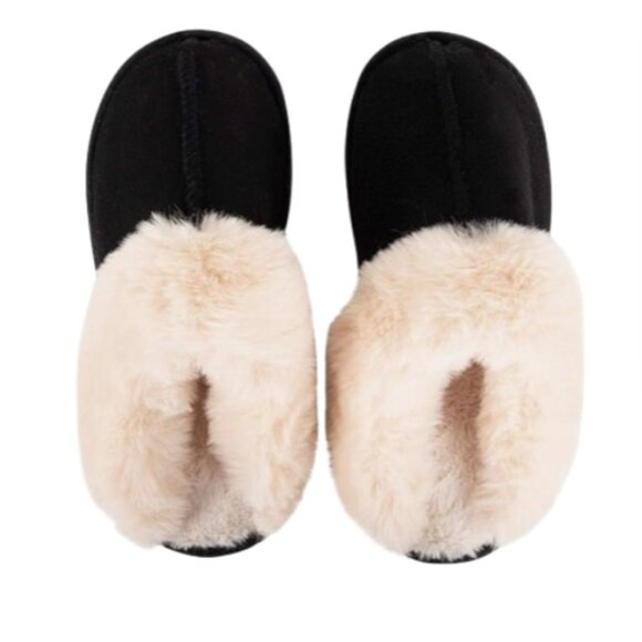 Womens Memory Foam Luxury Faux Fur Slippers Black - Picture 2 of 6